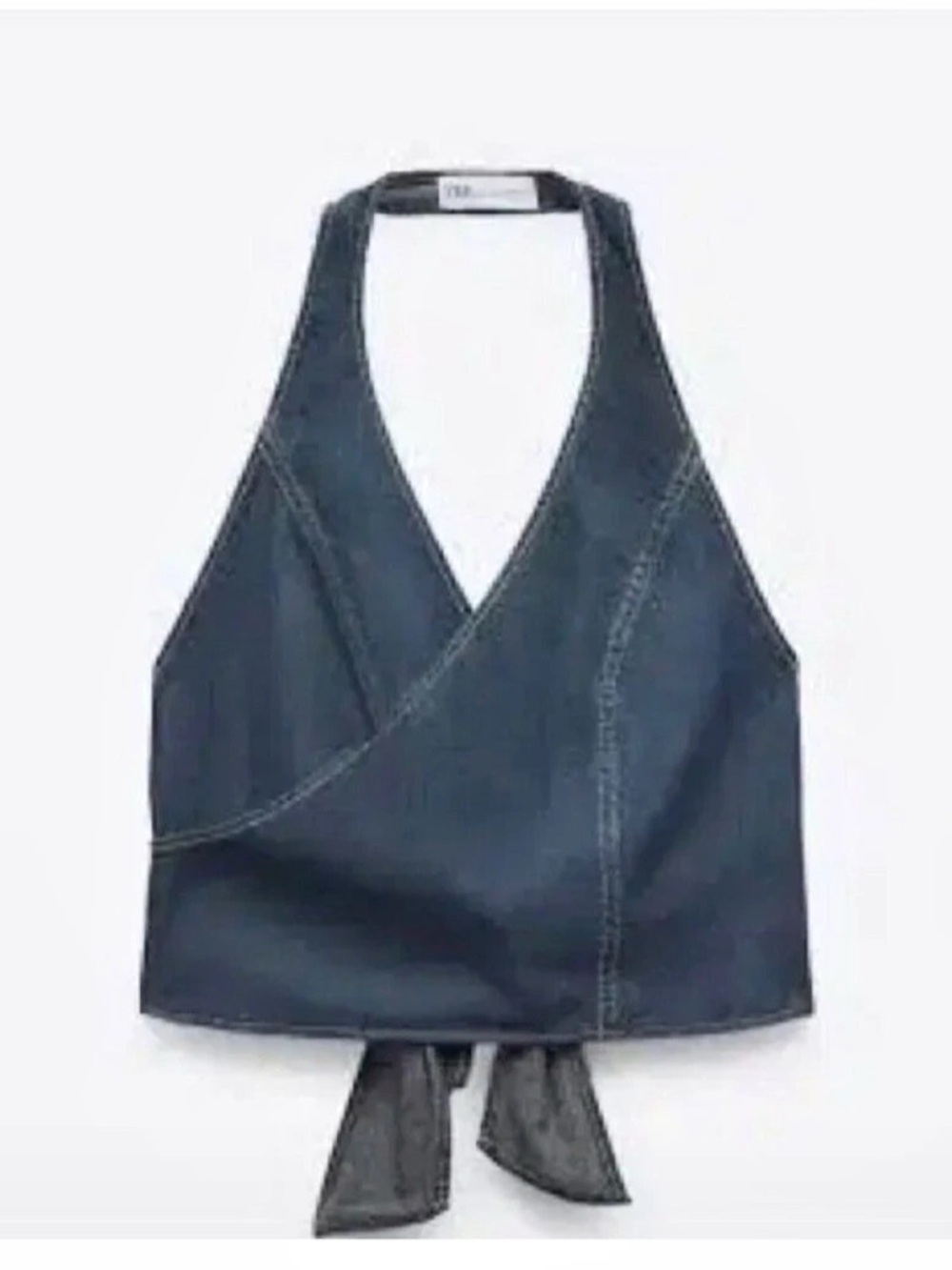 Zara TRF Denim Surplice Halter Top Blue Size Small